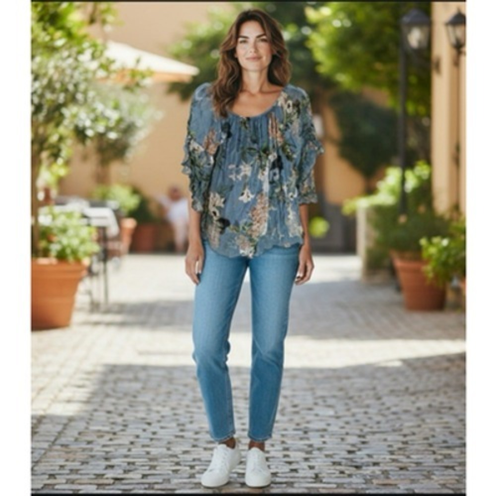 Viola Borghi‎ Silk Top Large Flowy Floral Romantic Feminine